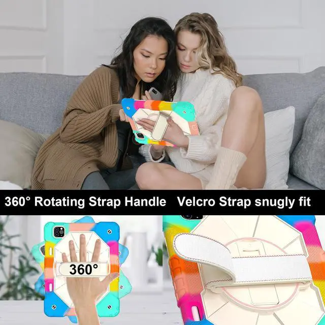 Alt view image 3 of 7 - WERLEO Case for iPad Pro 11 inch 4th/3rd/2nd/1st Gen 2022/2021/2020/2018, iPad Air 5th/4th Gen 2022 2020 10.9 inch with Rotating Stand Pencil Holder Hand/Shoulder Strap, Shockproof Protective Cover