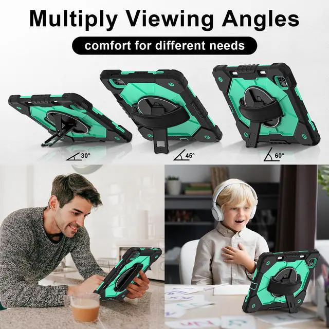 Alt view image 5 of 7 - WERLEO Case for iPad Pro 11 inch 4th/3rd/2nd/1st Gen 2022/2021/2020/2018, iPad Air 5th/4th Gen 2022 2020 10.9 inch with Rotating Stand Pencil Holder Hand/Shoulder Strap, Shockproof Protective Cover