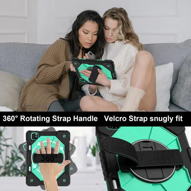 Alt view image 4 of 7 - WERLEO Case for iPad Pro 11 inch 4th/3rd/2nd/1st Gen 2022/2021/2020/2018, iPad Air 5th/4th Gen 2022 2020 10.9 inch with Rotating Stand Pencil Holder Hand/Shoulder Strap, Shockproof Protective Cover