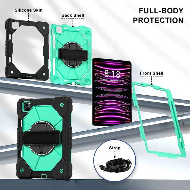 Alt view image 6 of 7 - WERLEO Case for iPad Pro 11 inch 4th/3rd/2nd/1st Gen 2022/2021/2020/2018, iPad Air 5th/4th Gen 2022 2020 10.9 inch with Rotating Stand Pencil Holder Hand/Shoulder Strap, Shockproof Protective Cover