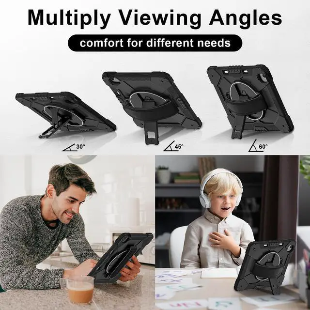 Alt view image 3 of 7 - WERLEO Case for iPad Air 13 Inch M3/M2 2025/2024 with Rotating Stand Pencil Holder Hand/Shoulder Strap, Heavy Duty Shockproof Protective Cover