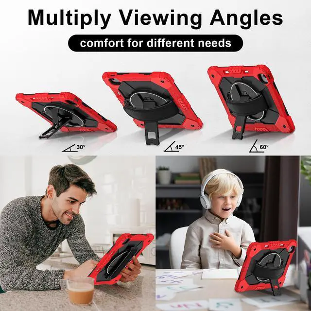 Alt view image 4 of 7 - WERLEO Case for iPad Air 13 Inch M3/M2 2025/2024 with Rotating Stand Pencil Holder Hand/Shoulder Strap, Heavy Duty Shockproof Protective Cover Red