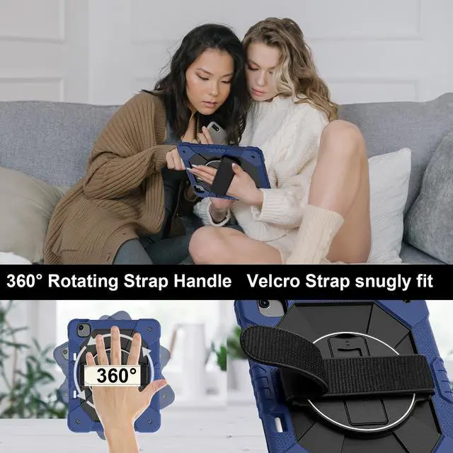 Alt view image 2 of 7 - WERLEO Case for iPad Air 13 Inch M3/M2 2025/2024 with Rotating Stand Pencil Holder Hand/Shoulder Strap, Heavy Duty Shockproof Protective Cover Navy Blue