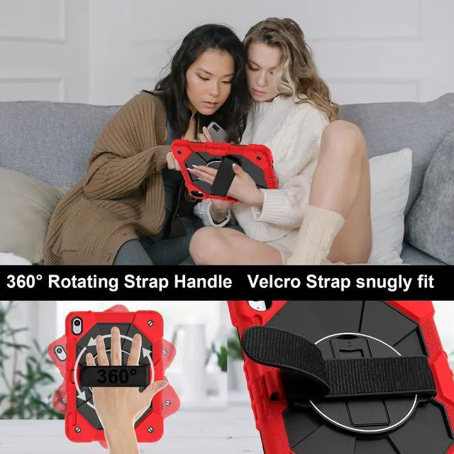 Alt view image 2 of 7 - WERLEO Case for iPad (A16) 11th Generation 11 Inch 2025, iPad 10th Generation 10.9 inch 2022 with Rotating Stand Pencil Holder Hand/Shoulder Strap, Shockproof Protective Cover Red