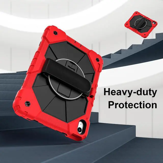 Alt view image 3 of 7 - WERLEO Case for iPad (A16) 11th Generation 11 Inch 2025, iPad 10th Generation 10.9 inch 2022 with Rotating Stand Pencil Holder Hand/Shoulder Strap, Shockproof Protective Cover Red