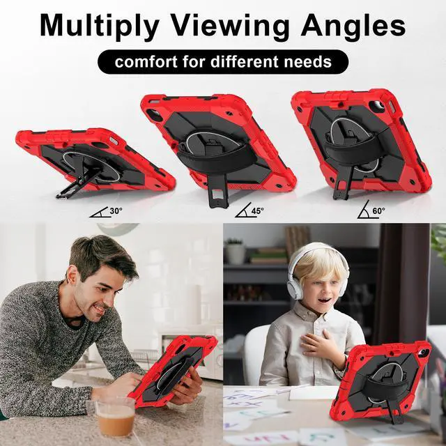 Alt view image 4 of 7 - WERLEO Case for iPad (A16) 11th Generation 11 Inch 2025, iPad 10th Generation 10.9 inch 2022 with Rotating Stand Pencil Holder Hand/Shoulder Strap, Shockproof Protective Cover Red