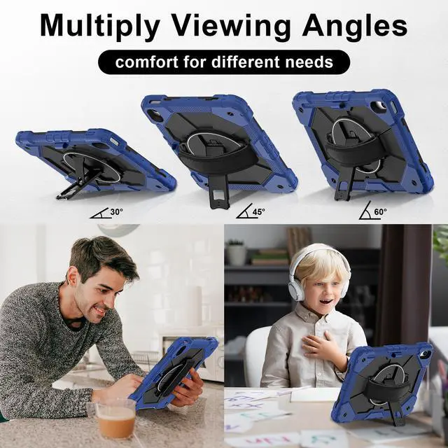 Alt view image 4 of 7 - WERLEO Case for iPad (A16) 11th Generation 11 Inch 2025, iPad 10th Generation 10.9 inch 2022 with Rotating Stand Pencil Holder Hand/Shoulder Strap, Shockproof Protective Cover Navy Blue