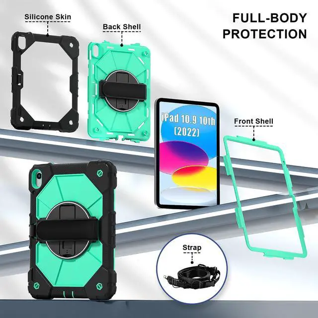 Alt view image 6 of 7 - WERLEO Case for iPad (A16) 11th Generation 11 Inch 2025, iPad 10th Generation 10.9 inch 2022 with Rotating Stand Pencil Holder Hand/Shoulder Strap, Shockproof Protective Cover Mint Green