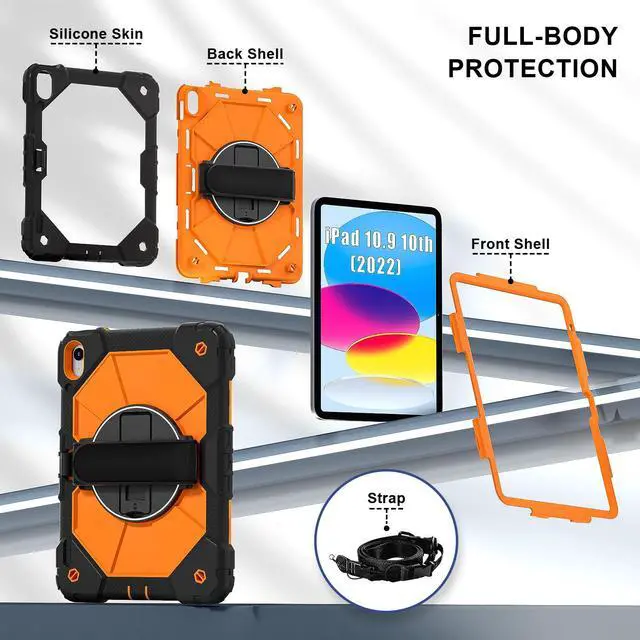Alt view image 6 of 7 - WERLEO Case for iPad (A16) 11th Generation 11 Inch 2025, iPad 10th Generation 10.9 inch 2022 with Rotating Stand Pencil Holder Hand/Shoulder Strap, Shockproof Protective Cover Orange