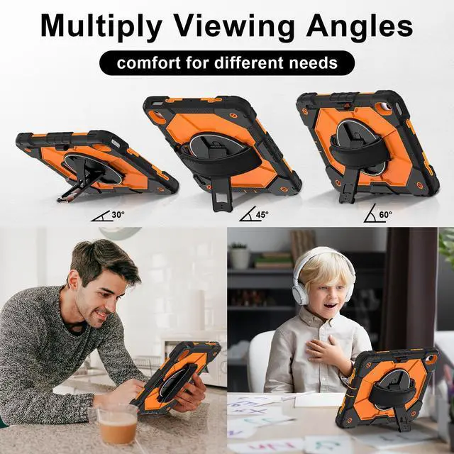 Alt view image 4 of 7 - WERLEO Case for iPad (A16) 11th Generation 11 Inch 2025, iPad 10th Generation 10.9 inch 2022 with Rotating Stand Pencil Holder Hand/Shoulder Strap, Shockproof Protective Cover Orange