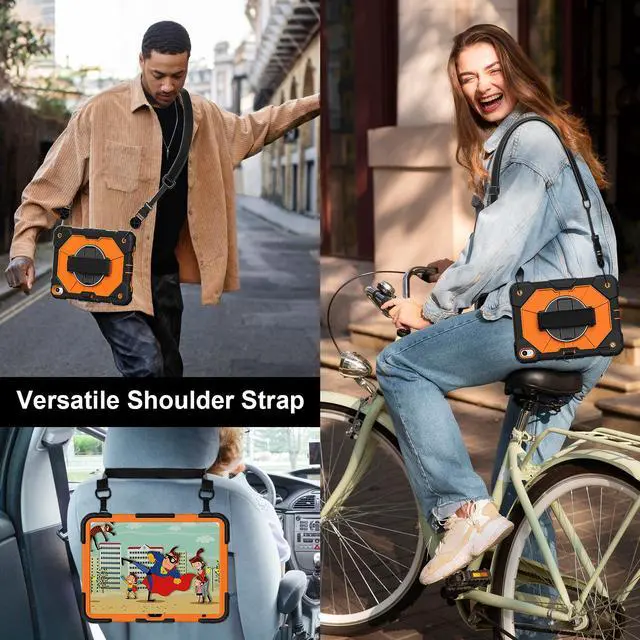 Alt view image 7 of 7 - WERLEO Case for iPad (A16) 11th Generation 11 Inch 2025, iPad 10th Generation 10.9 inch 2022 with Rotating Stand Pencil Holder Hand/Shoulder Strap, Shockproof Protective Cover Orange