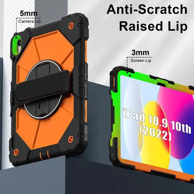 Alt view image 5 of 7 - WERLEO Case for iPad (A16) 11th Generation 11 Inch 2025, iPad 10th Generation 10.9 inch 2022 with Rotating Stand Pencil Holder Hand/Shoulder Strap, Shockproof Protective Cover Orange