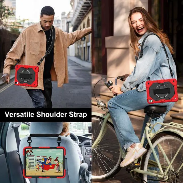 Alt view image 5 of 7 - WERLEO Case for iPad 10.2 inch 2021 2020 2019 9th 8th 7th Generation with Rotating Stand Pencil Holder Hand/Shoulder Strap, Heavy Duty Shockproof Protective Cover Red