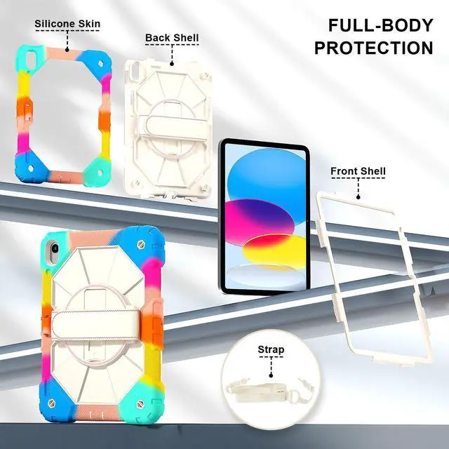 Alt view image 7 of 7 - WERLEO Case for iPad 10.2 inch 2021 2020 2019 9th 8th 7th Generation with Rotating Stand Pencil Holder Hand/Shoulder Strap, Heavy Duty Shockproof Protective Cover Rainbow