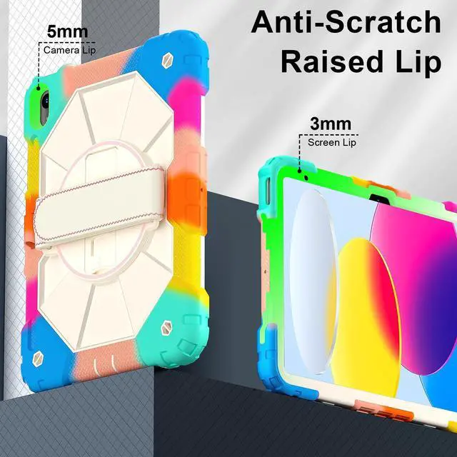 Alt view image 6 of 7 - WERLEO Case for iPad 10.2 inch 2021 2020 2019 9th 8th 7th Generation with Rotating Stand Pencil Holder Hand/Shoulder Strap, Heavy Duty Shockproof Protective Cover Rainbow