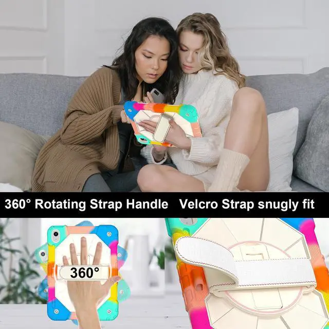 Alt view image 2 of 7 - WERLEO Case for iPad 10.2 inch 2021 2020 2019 9th 8th 7th Generation with Rotating Stand Pencil Holder Hand/Shoulder Strap, Heavy Duty Shockproof Protective Cover Rainbow