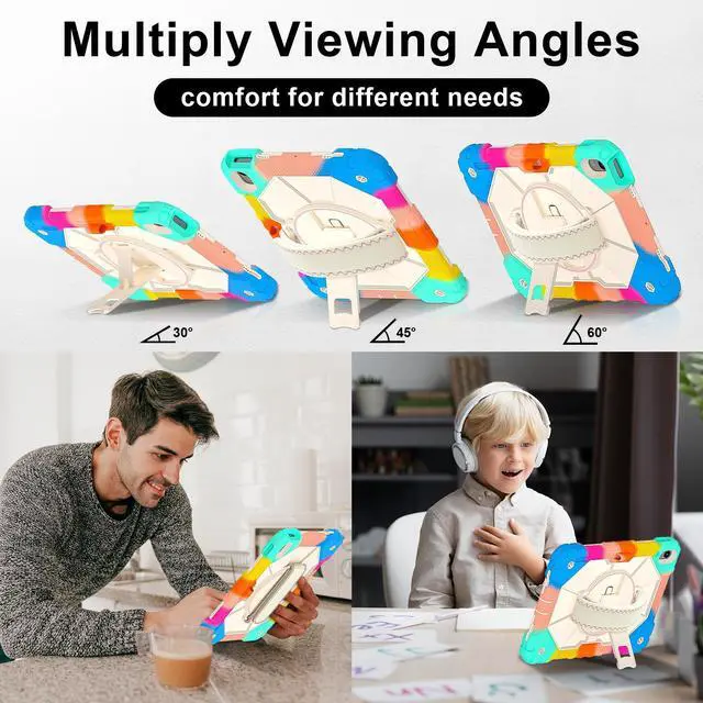 Alt view image 3 of 7 - WERLEO Case for iPad 10.2 inch 2021 2020 2019 9th 8th 7th Generation with Rotating Stand Pencil Holder Hand/Shoulder Strap, Heavy Duty Shockproof Protective Cover Rainbow