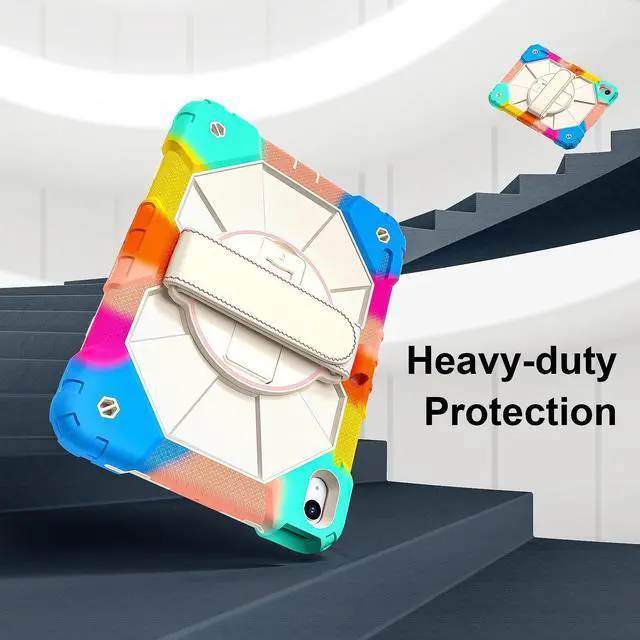 Alt view image 4 of 7 - WERLEO Case for iPad 10.2 inch 2021 2020 2019 9th 8th 7th Generation with Rotating Stand Pencil Holder Hand/Shoulder Strap, Heavy Duty Shockproof Protective Cover Rainbow