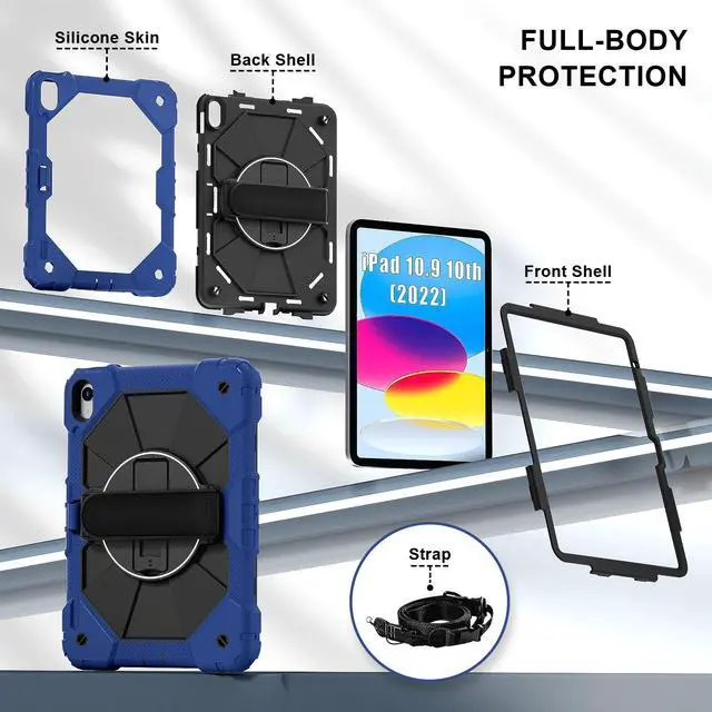 Alt view image 7 of 7 - WERLEO Case for iPad 10.2 inch 2021 2020 2019 9th 8th 7th Generation with Rotating Stand Pencil Holder Hand/Shoulder Strap, Heavy Duty Shockproof Protective Cover Navy Blue