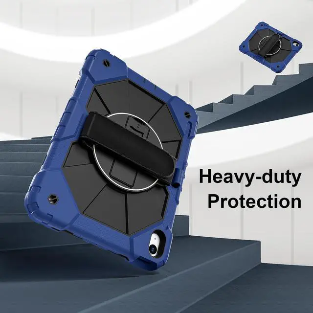 Alt view image 3 of 7 - WERLEO Case for iPad 10.2 inch 2021 2020 2019 9th 8th 7th Generation with Rotating Stand Pencil Holder Hand/Shoulder Strap, Heavy Duty Shockproof Protective Cover Navy Blue