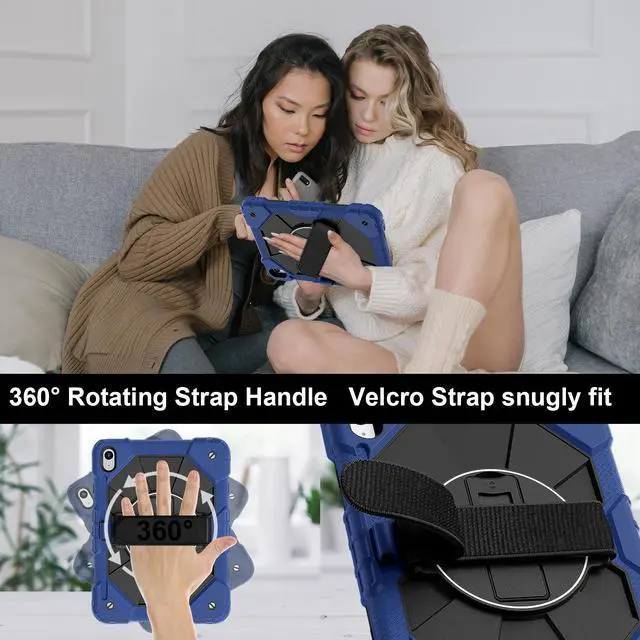 Alt view image 2 of 7 - WERLEO Case for iPad 10.2 inch 2021 2020 2019 9th 8th 7th Generation with Rotating Stand Pencil Holder Hand/Shoulder Strap, Heavy Duty Shockproof Protective Cover Navy Blue