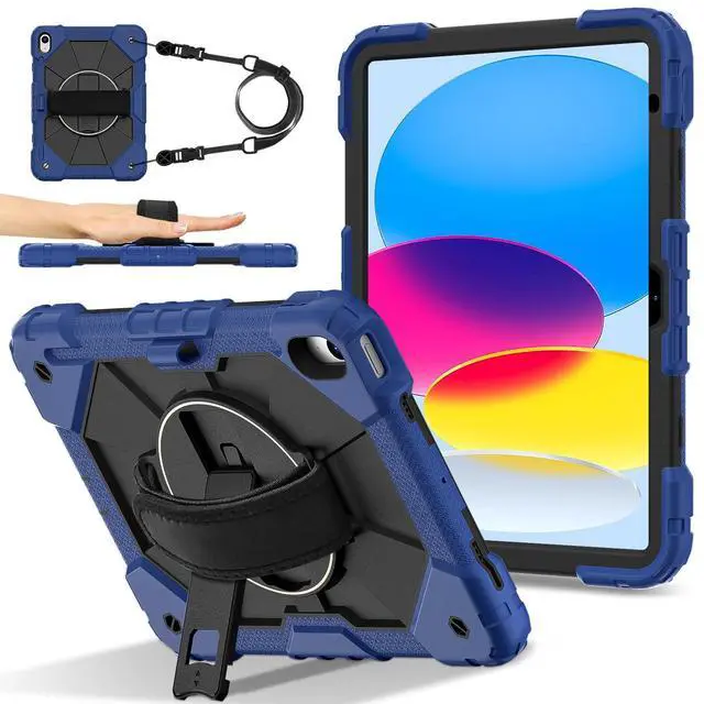 Main image of WERLEO Case for iPad 10.2 inch 2021 2020 2019 9th 8th 7th Generation with Rotating Stand Pencil Holder Hand/Shoulder Strap, Heavy Duty Shockproof Protective Cover Navy Blue