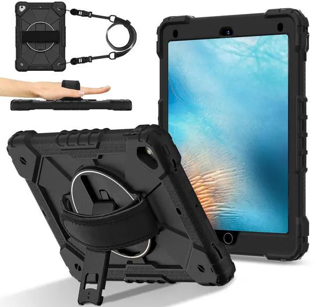 Main image of WERLEO Case for iPad 9.7 Inch 2018 2017 6th/5th Generation/iPad Pro 9.7/Air 2 with Rotating Stand Pencil Holder Hand/Shoulder Strap, Heavy Duty Shockproof Protective Cover