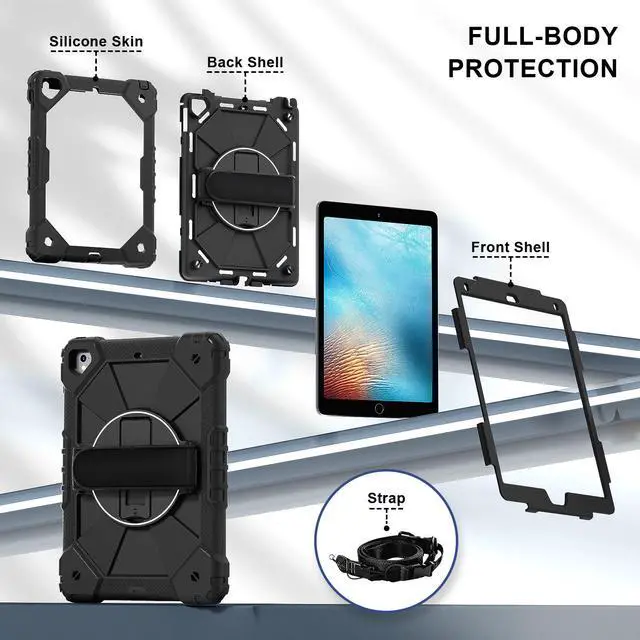 Alt view image 7 of 7 - WERLEO Case for iPad 9.7 Inch 2018 2017 6th/5th Generation/iPad Pro 9.7/Air 2 with Rotating Stand Pencil Holder Hand/Shoulder Strap, Heavy Duty Shockproof Protective Cover