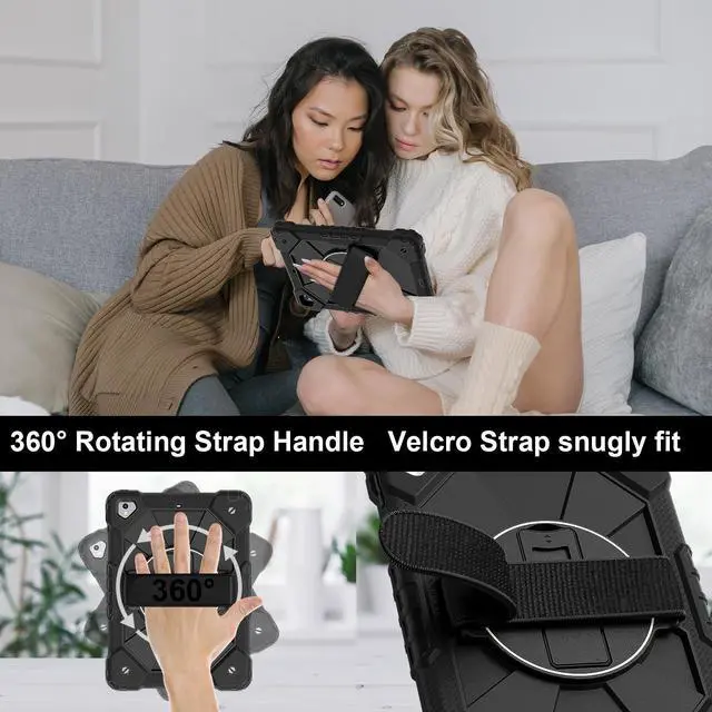 Alt view image 3 of 7 - WERLEO Case for iPad 9.7 Inch 2018 2017 6th/5th Generation/iPad Pro 9.7/Air 2 with Rotating Stand Pencil Holder Hand/Shoulder Strap, Heavy Duty Shockproof Protective Cover