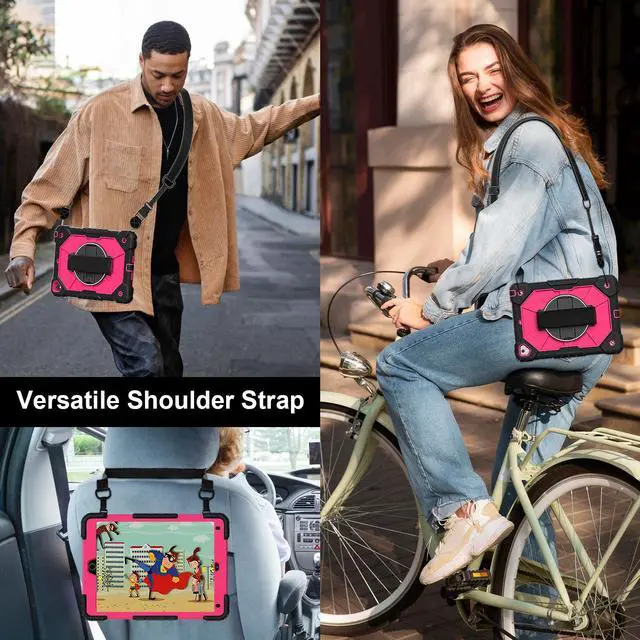 Alt view image 7 of 7 - WERLEO Case for iPad 9.7 Inch 2018 2017 6th/5th Generation/iPad Pro 9.7/Air 2 with Rotating Stand Pencil Holder Hand/Shoulder Strap, Heavy Duty Shockproof Protective Cover Rose Red