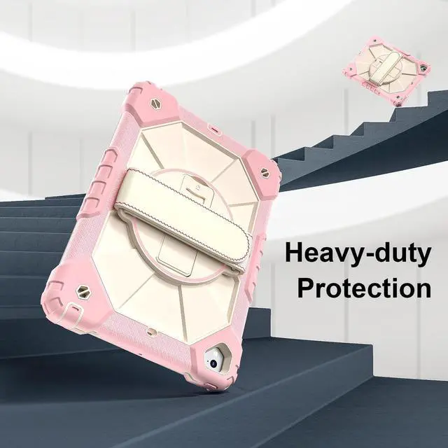 Alt view image 5 of 7 - WERLEO Case for iPad 9.7 Inch 2018 2017 6th/5th Generation/iPad Pro 9.7/Air 2 with Rotating Stand Pencil Holder Hand/Shoulder Strap, Heavy Duty Shockproof Protective Cover Rose Gold