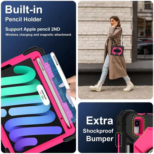 Alt view image 5 of 7 - WERLEO Case for iPad Mini 7 A17 Pro 2024 / iPad Mini 6 2021 8.3 Inch with Rotating Stand Pencil Holder Hand/Shoulder Strap, Heavy Duty Shockproof Protective Cover for iPad Mini 7th/6th Generation 8.3"