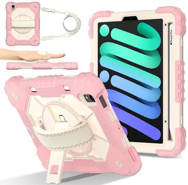 Main image of WERLEO Case for iPad Mini 7 A17 Pro 2024 / iPad Mini 6 2021 8.3 Inch with Rotating Stand Pencil Holder Hand/Shoulder Strap, Heavy Duty Shockproof Protective Cover for iPad Mini 7th/6th Generation 8.3"