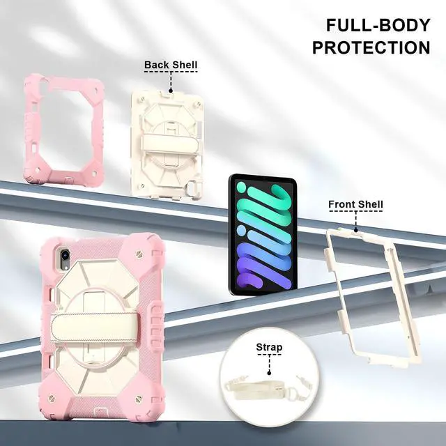 Alt view image 6 of 7 - WERLEO Case for iPad Mini 7 A17 Pro 2024 / iPad Mini 6 2021 8.3 Inch with Rotating Stand Pencil Holder Hand/Shoulder Strap, Heavy Duty Shockproof Protective Cover for iPad Mini 7th/6th Generation 8.3"