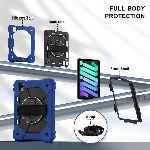 Alt view image 6 of 7 - WERLEO Case for iPad Mini 7 A17 Pro 2024 / iPad Mini 6 2021 8.3 Inch with Rotating Stand Pencil Holder Hand/Shoulder Strap, Heavy Duty Shockproof Protective Cover for iPad Mini 7th/6th Generation 8.3"