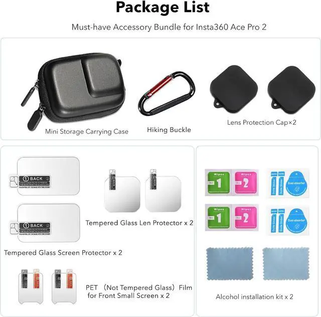 Alt view image 7 of 7 - WERLEO Accessories for Insta 360 Ace Pro 2, PU Portable Mini Carrying Bag Case, Lens Screen Protectors (6 Pack) Compatible with Insta360 Ace Pro 2, Rubber Lens Cap Cover for Insta 360 Action Camera