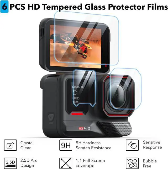 Alt view image 4 of 7 - WERLEO Accessories for Insta 360 Ace Pro 2, PU Portable Mini Carrying Bag Case, Lens Screen Protectors (6 Pack) Compatible with Insta360 Ace Pro 2, Rubber Lens Cap Cover for Insta 360 Action Camera