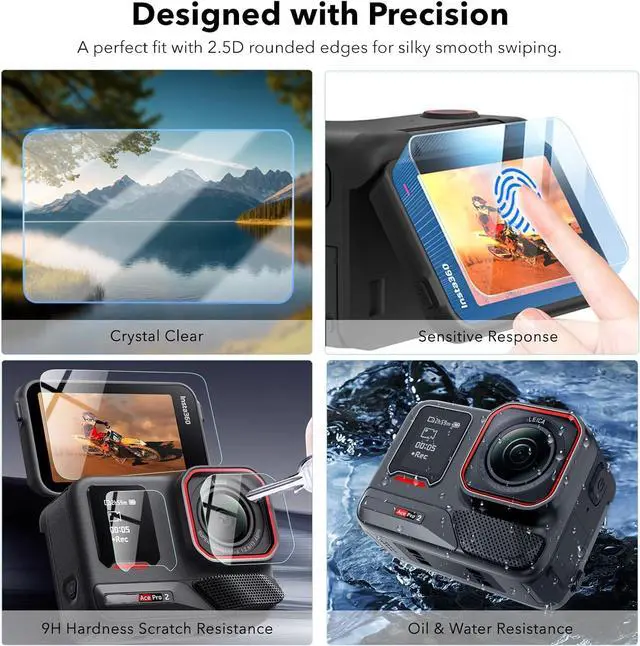 Alt view image 5 of 7 - WERLEO Accessories for Insta 360 Ace Pro 2, PU Portable Mini Carrying Bag Case, Lens Screen Protectors (6 Pack) Compatible with Insta360 Ace Pro 2, Rubber Lens Cap Cover for Insta 360 Action Camera