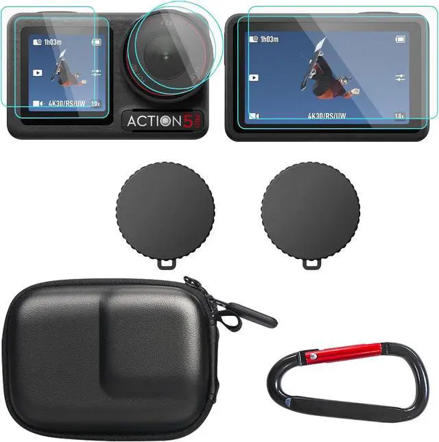 Main image of WERLEO Accessories for OSMO Action 5 Pro, PU Portable Mini Carrying Bag Case, Lens Screen Protectors (6 Pack) Comatible with DJI Osmo Action 5 Pro, Rubber Lens Cap Cover for DJI Action Camera