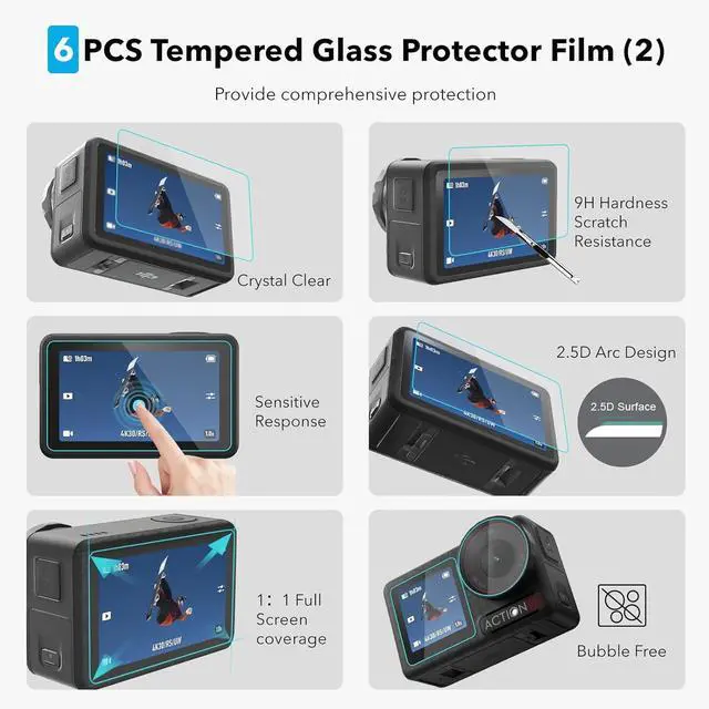 Alt view image 4 of 7 - WERLEO Accessories for OSMO Action 5 Pro, PU Portable Mini Carrying Bag Case, Lens Screen Protectors (6 Pack) Comatible with DJI Osmo Action 5 Pro, Rubber Lens Cap Cover for DJI Action Camera
