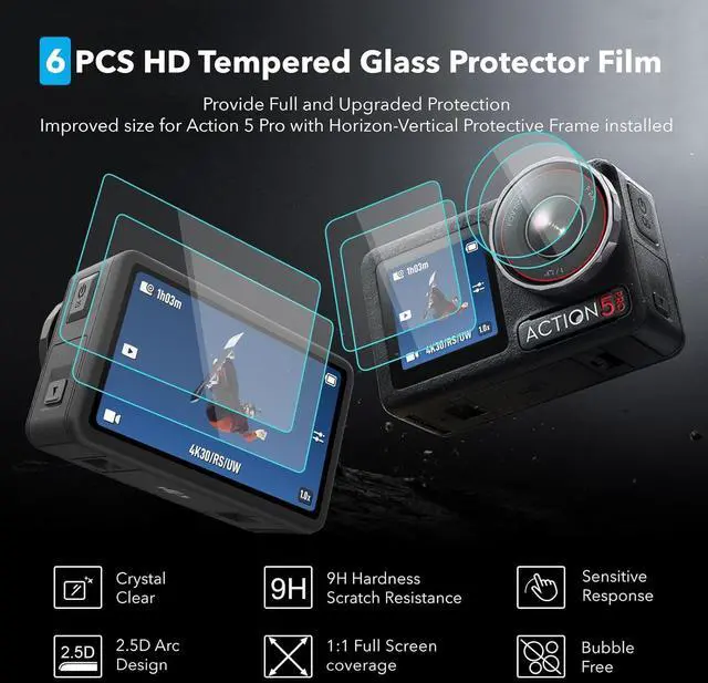 Alt view image 2 of 7 - WERLEO Accessories for OSMO Action 5 Pro, PU Portable Mini Carrying Bag Case, Lens Screen Protectors (6 Pack) Comatible with DJI Osmo Action 5 Pro, Rubber Lens Cap Cover for DJI Action Camera