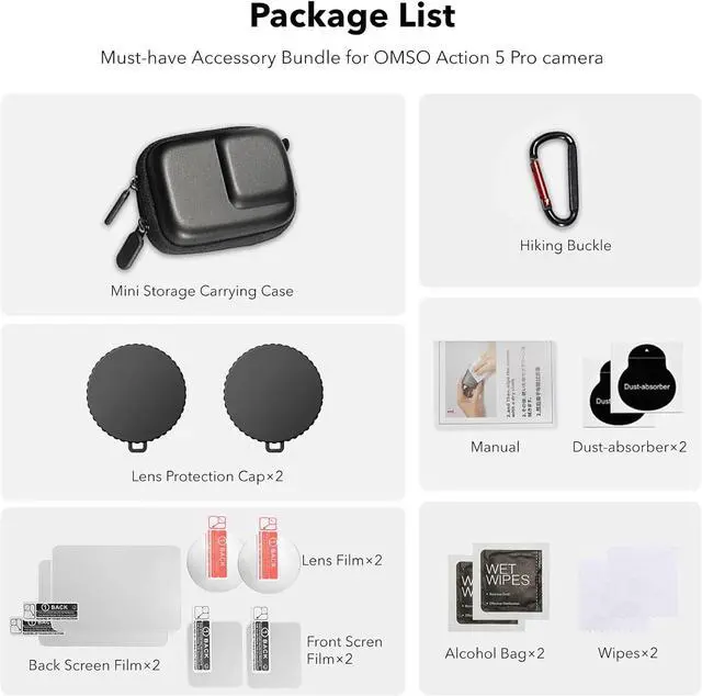 Alt view image 7 of 7 - WERLEO Accessories for OSMO Action 5 Pro, PU Portable Mini Carrying Bag Case, Lens Screen Protectors (6 Pack) Comatible with DJI Osmo Action 5 Pro, Rubber Lens Cap Cover for DJI Action Camera