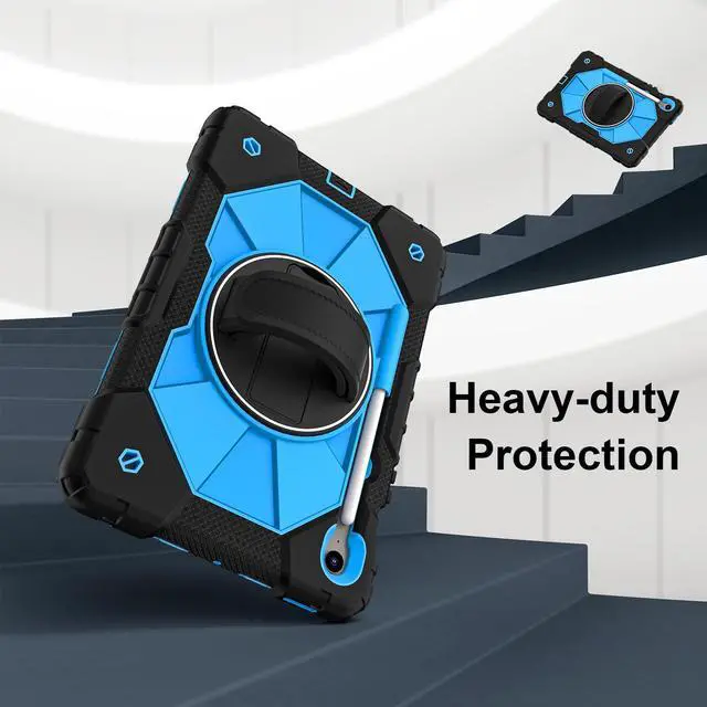 Alt view image 3 of 7 - WERLEO Case for Samsung Galaxy Tab S10 Lite S10 FE S9 FE 10.9 inch / S9 11 Inch with Rotating Stand Pencil Holder Hand/Shoulder Strap, Heavy Duty Shockproof Protective Cover Blue