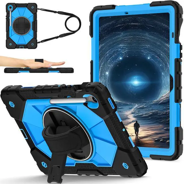 Main image of WERLEO Case for Samsung Galaxy Tab S10 Lite S10 FE S9 FE 10.9 inch / S9 11 Inch with Rotating Stand Pencil Holder Hand/Shoulder Strap, Heavy Duty Shockproof Protective Cover Blue