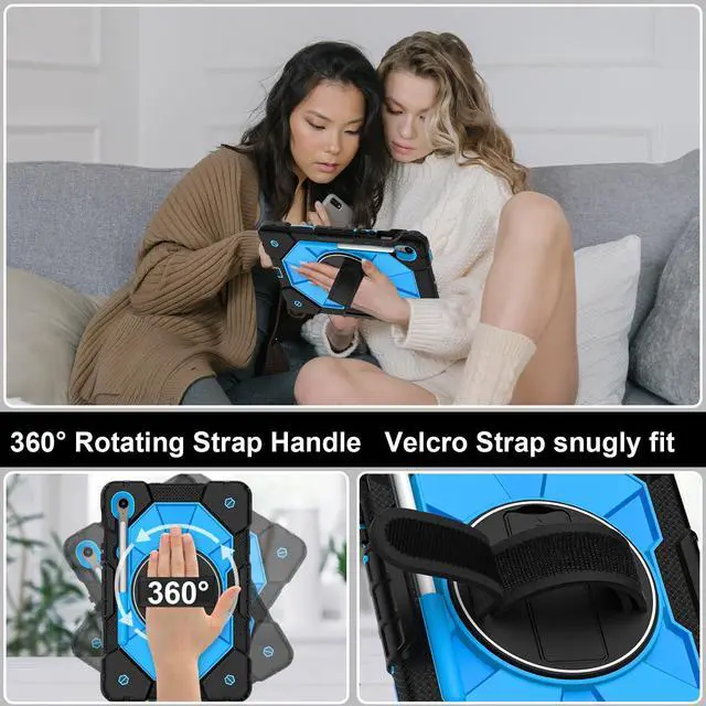 Alt view image 2 of 7 - WERLEO Case for Samsung Galaxy Tab S10 Lite S10 FE S9 FE 10.9 inch / S9 11 Inch with Rotating Stand Pencil Holder Hand/Shoulder Strap, Heavy Duty Shockproof Protective Cover Blue