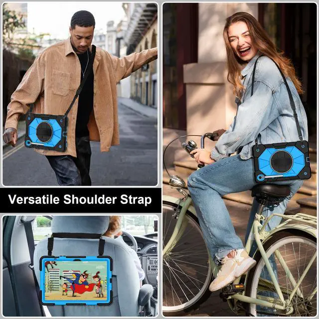 Alt view image 5 of 7 - WERLEO Case for Samsung Galaxy Tab S10 Lite S10 FE S9 FE 10.9 inch / S9 11 Inch with Rotating Stand Pencil Holder Hand/Shoulder Strap, Heavy Duty Shockproof Protective Cover Blue