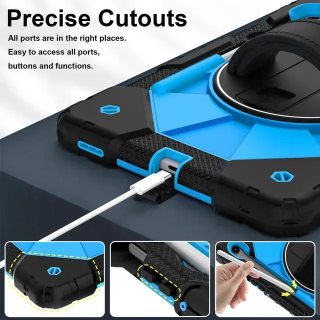 Alt view image 6 of 7 - WERLEO Case for Samsung Galaxy Tab S10 Lite S10 FE S9 FE 10.9 inch / S9 11 Inch with Rotating Stand Pencil Holder Hand/Shoulder Strap, Heavy Duty Shockproof Protective Cover Blue
