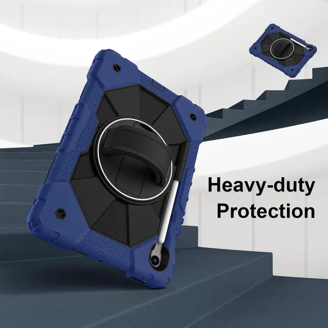 Alt view image 4 of 7 - WERLEO Case for Samsung Galaxy Tab S10 Lite S10 FE S9 FE 10.9 inch / S9 11 Inch with Rotating Stand Pencil Holder Hand/Shoulder Strap, Heavy Duty Shockproof Protective Cover Navy Blue