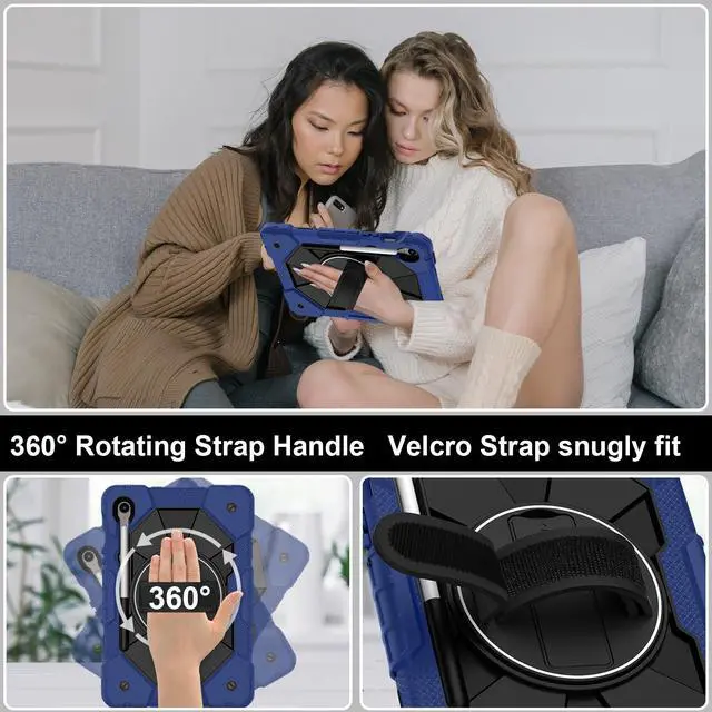 Alt view image 2 of 7 - WERLEO Case for Samsung Galaxy Tab S10 Lite S10 FE S9 FE 10.9 inch / S9 11 Inch with Rotating Stand Pencil Holder Hand/Shoulder Strap, Heavy Duty Shockproof Protective Cover Navy Blue