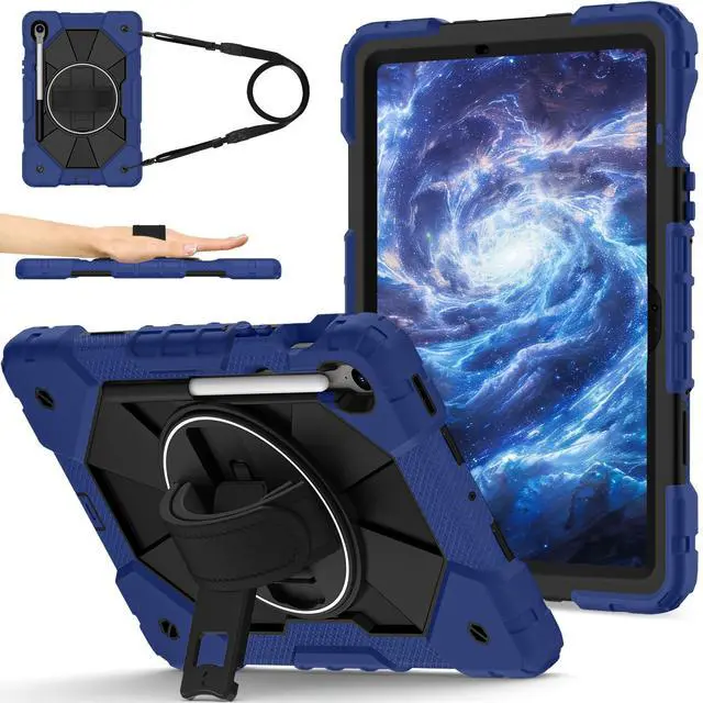 Main image of WERLEO Case for Samsung Galaxy Tab S10 Lite S10 FE S9 FE 10.9 inch / S9 11 Inch with Rotating Stand Pencil Holder Hand/Shoulder Strap, Heavy Duty Shockproof Protective Cover Navy Blue